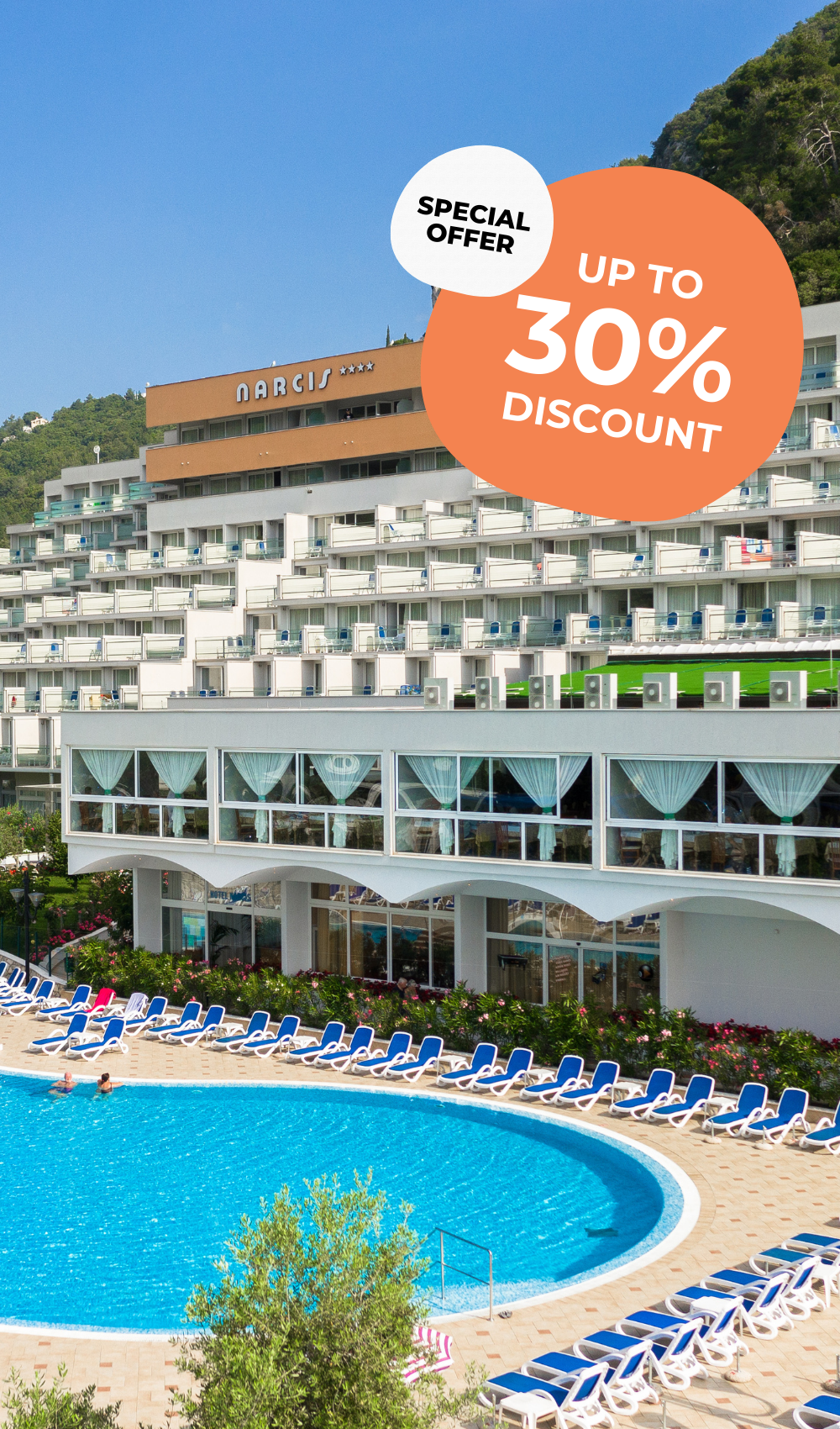 Narcis Hotel 4* is located in Rabac, a 5-minute walk from the beach, and offers an all-inclusive offer for a family, active, or sports vacation.