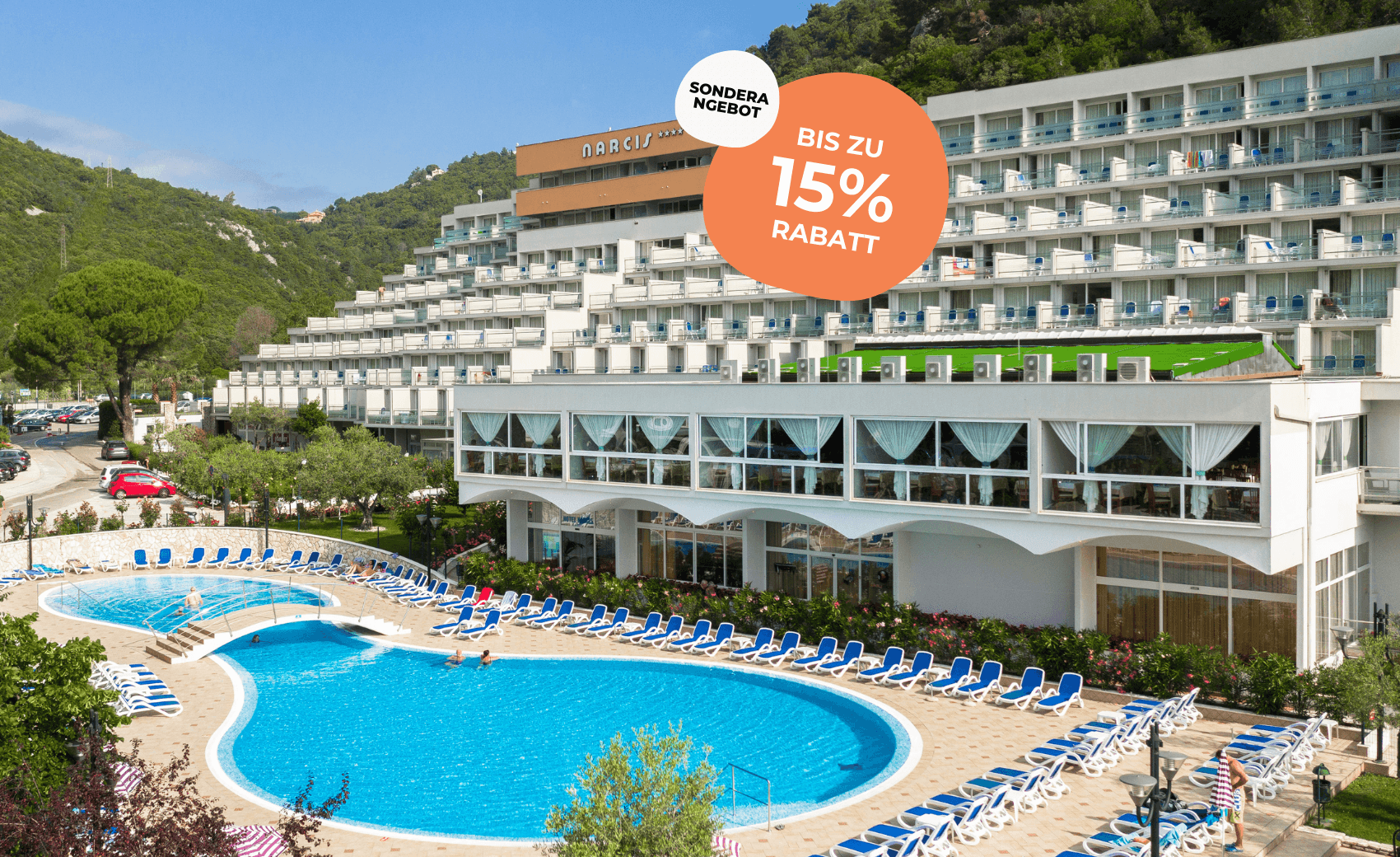 Das Hotel Narcis befindet sich in Rabac, nur 5 Gehminuten vom Strand entfernt, und bietet ein All-Inclusive-Angebot für einen Familien-, Aktiv- oder Sporturlaub.